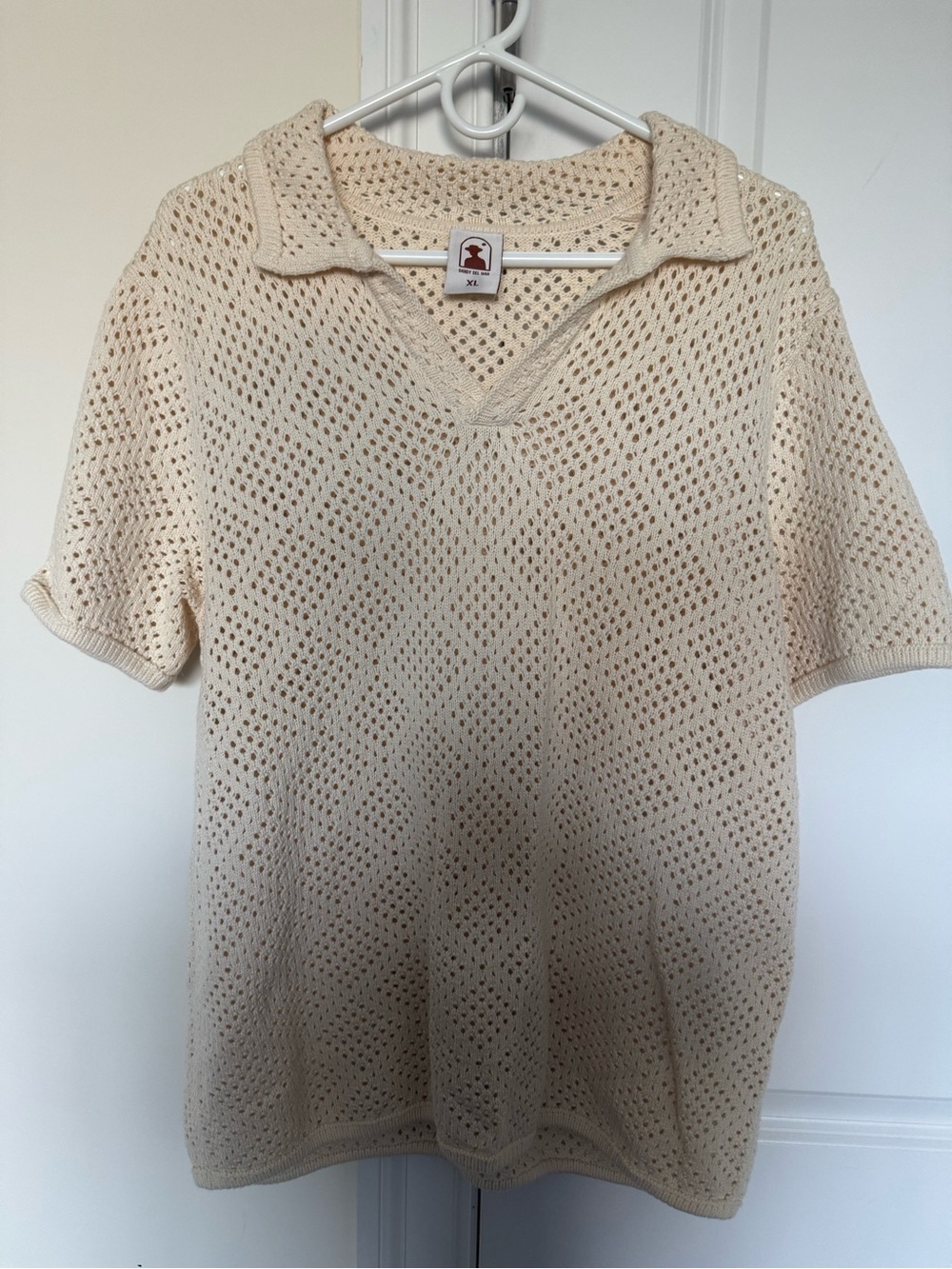Dandy Del Mar - Antibes Crochet Polo Shirt in Vintage Ivory - Men’s XL